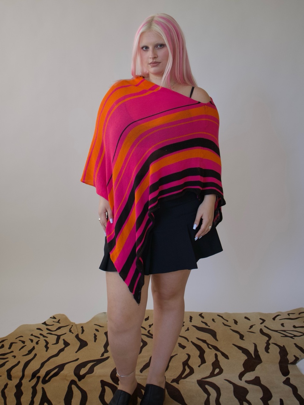 Striped knit poncho
